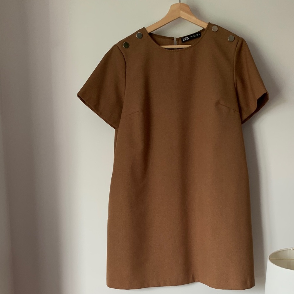 Zara Brown Mini Dress with Gold Button Detail